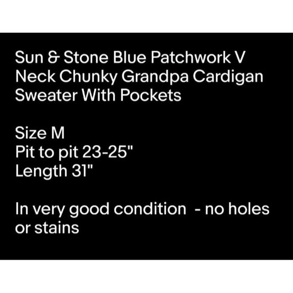 Sun & Stone Blue Patchwork V Neck Chunky Grandpa Cardigan Sweater Sz M - Picture 8 of 8